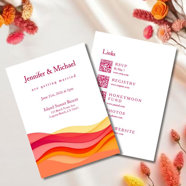 Sunset Color Waves Modern Wedding All in One Invitation (Sunset Color Waves Modern Wedding All in One Invitation )