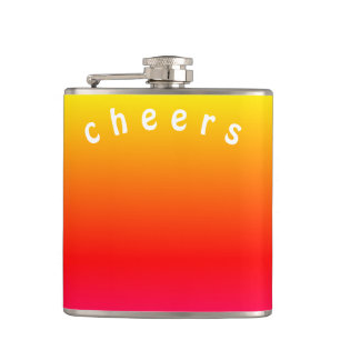 Sunset Colour Flask with Text Cheers