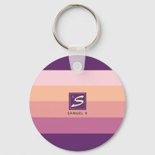 Sunset Colour Palette Stripe Monogram Key Ring