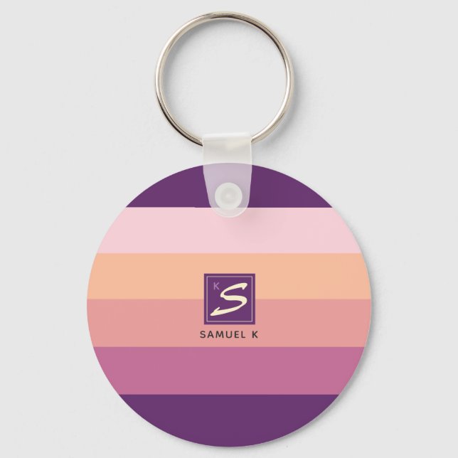 Sunset Colour Palette Stripe Monogram Key Ring (Front)