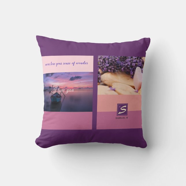 Sunset Colour Palette Stripe Photo Monogram Cushion (Front)