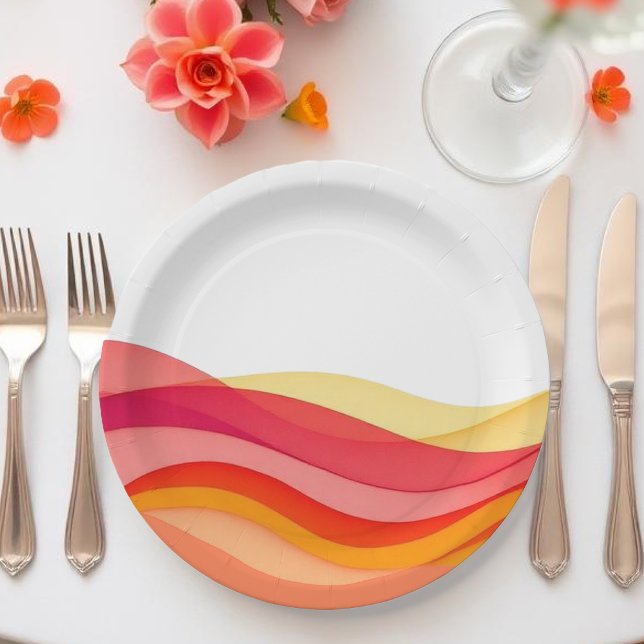 Sunset Colour Waves Modern Wedding Paper Plate (Sunset Color Waves Modern Wedding Paper Plates)