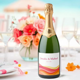 Sunset Colour Waves Modern Wedding Sparkling Wine Label