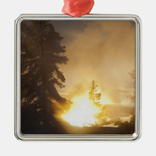 Sunset colours the steam above Leather Pool in Metal Tree Decoration