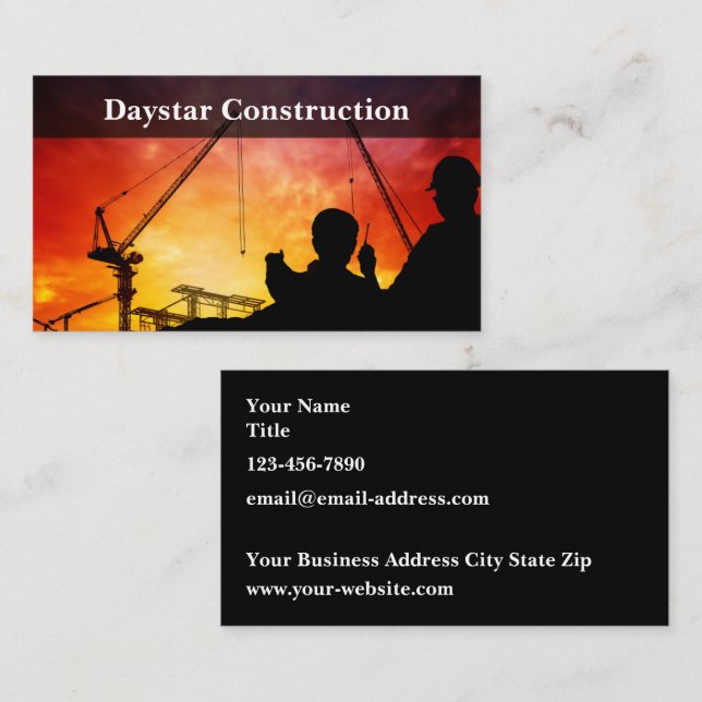 Sunset Construction Cranes Business Cards (Front/Back)