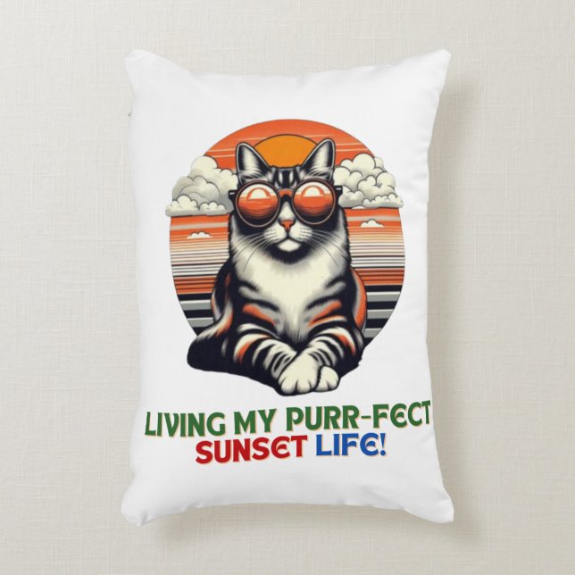 Sunset Cool Cat Decorative Cushion (Front(Vertical))