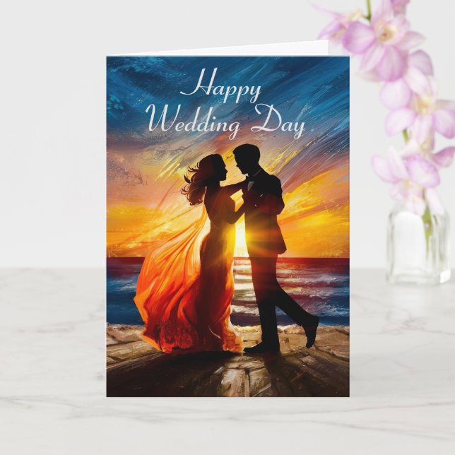 Sunset Couple Personalised Wedding Card (Orchid)
