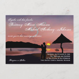 Sunset Couple Silhouette Lake Wedding Invitation
