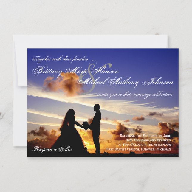 Sunset Couple Silhouette Wedding Invitation (Front)