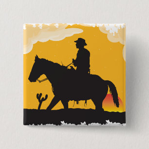 Sunset Cowboy 15 Cm Square Badge