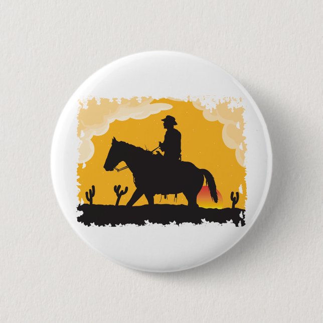 Sunset Cowboy 6 Cm Round Badge (Front)