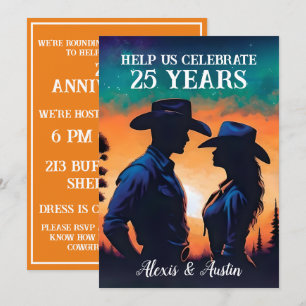 Sunset Cowboy and Cowgirl 25th Anniversary  Invitation