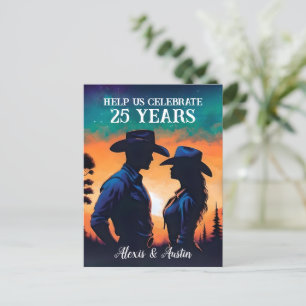 Sunset Cowboy and Cowgirl 25th Anniversary  Postcard