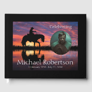 Sunset Cowboy on Horse Celebration of Life Guest Book