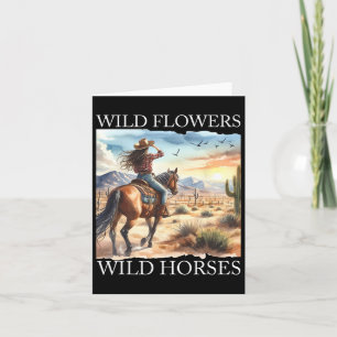 Sunset Cowgirl Riding Horse Wild Flowers - Wild Ho Card