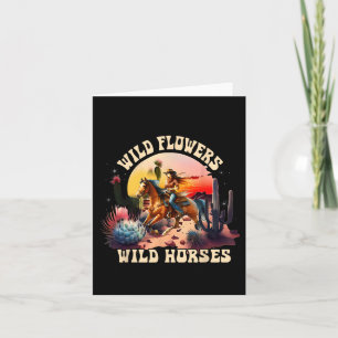 Sunset Cowgirl Riding Horse Wild Flowers - Wild Ho Card