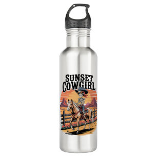 Sunset Cowgirl Skeleton Riding Horse 710 Ml Water Bottle