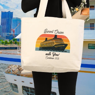 Sunset Cruise With You Orange/Blue Personalize Large Tote Bag