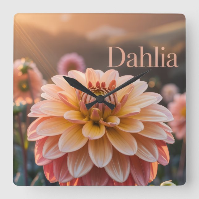 Sunset Dahlia Garden Square Wall Clock (Front)