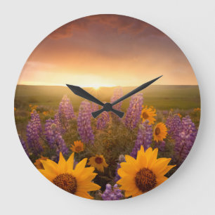 Sunset Daisies Large Clock