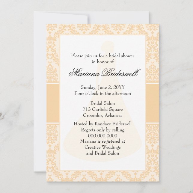 Sunset Damask Bridal Shower Invitation (Front)