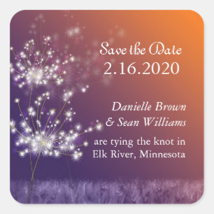 Sunset Dandelions Rural Wedding Save the Date Square Sticker
