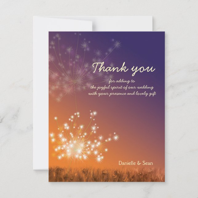 Sunset Dandelions Wedding Thank You Card (Front)