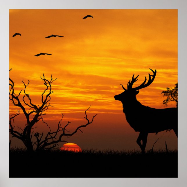 Sunset Deer Silhouette Poster (Front)
