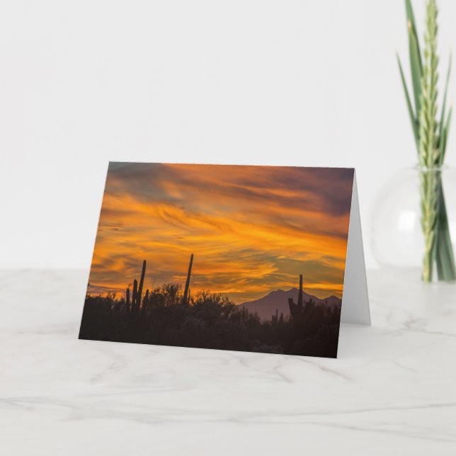 Sunset Desert Greeting Card Saguaros in the Sky (Front)