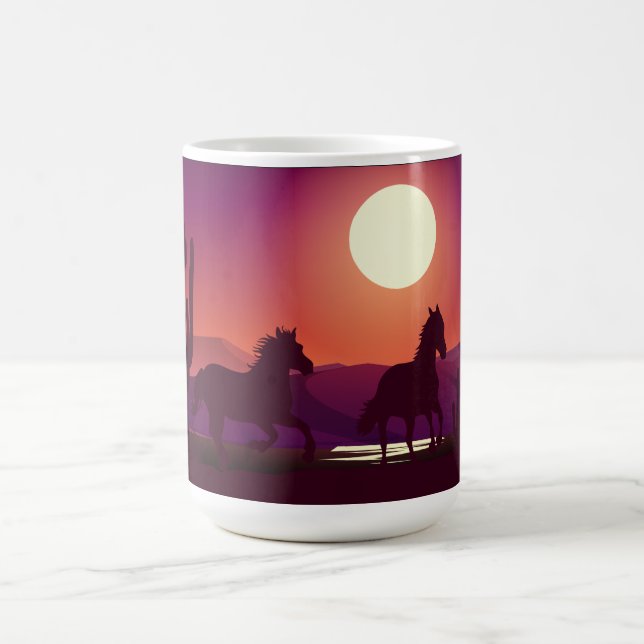 Sunset Desert Wild Horses Running  Coffee Mug (Center)