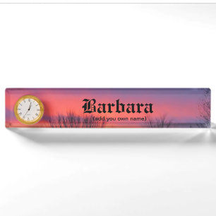 Sunset Desk Nameplate with Clock