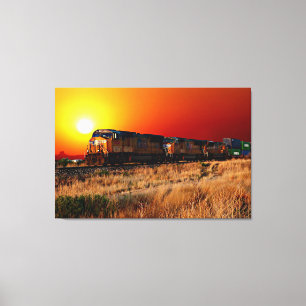 Sunset Diesel Locomotive Train 48"x32" Large Canvas Print