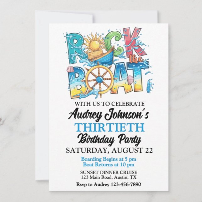 Sunset Dinner Cruise Rock The Boat Birthday Invitation (Creator Uploaded)
