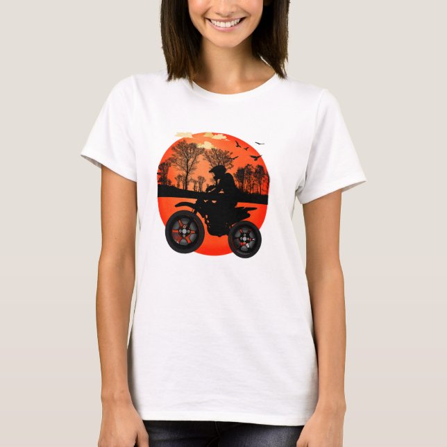 Sunset Dirt Bike Rider Adventure Silhouette T-Shirt (Front)