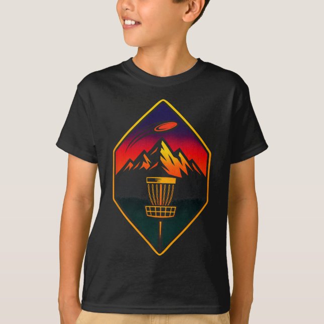 Sunset Disc Golf - Mountains Sket Trees  T-Shirt (Front)
