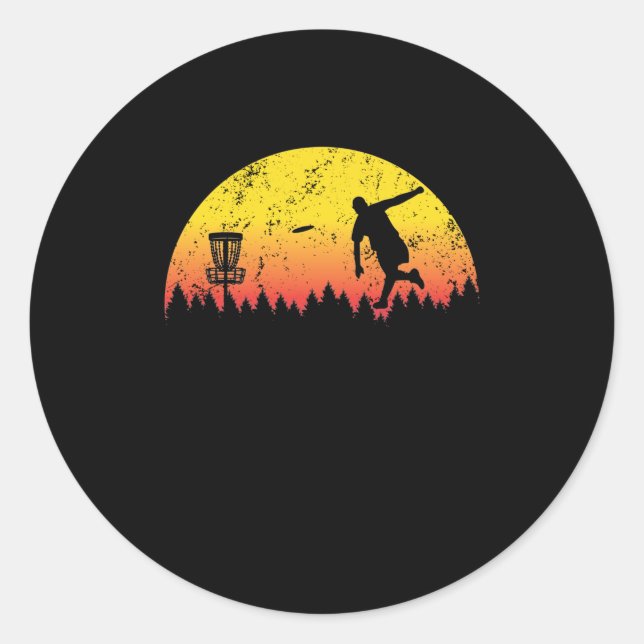 Sunset Disc Golf Tree Basket Fly Throwing Classic Round Sticker (Front)