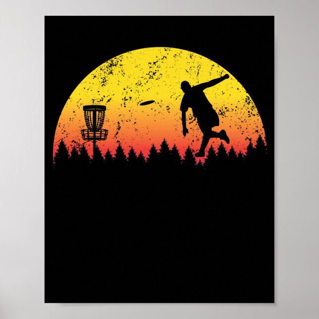 Sunset Disc Golf Tree Basket Fly Throwing Poster (Front)