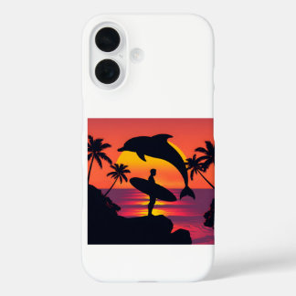 Sunset Dolphin and Surfer Tropical Beach Phone Cas iPhone 16 Case