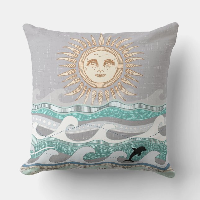 sunset dolphin waves cushion (Front)