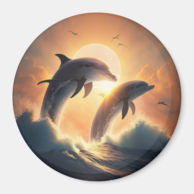 Sunset Dolphins Magnet  (Front)