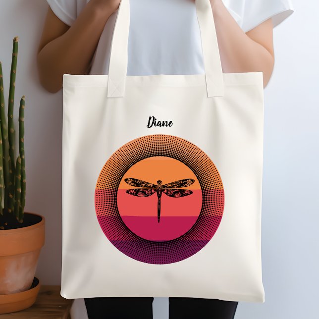 Sunset Dragonfly with Name Tote Bag (Creator Uploaded)