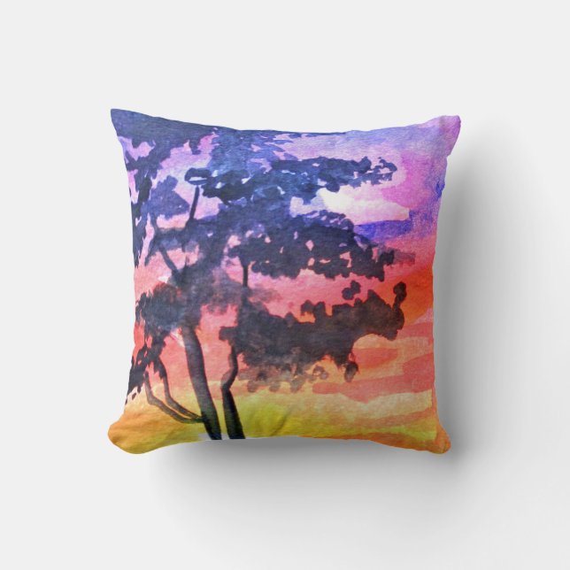 Sunset Dreaming landscape watercolor art Cushion (Front)
