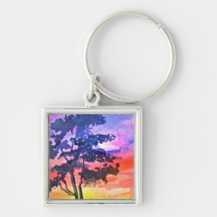 Sunset Dreaming landscape watercolor art Key Ring