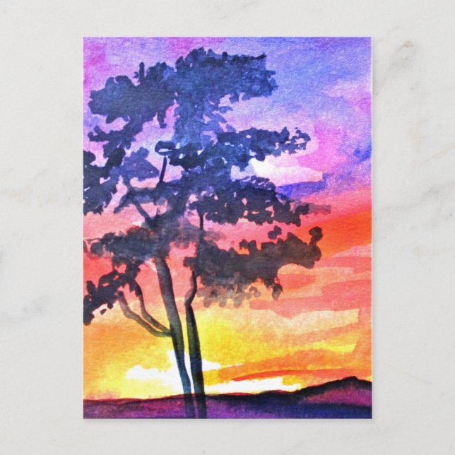Sunset Dreaming landscape watercolor art Postcard (Front)