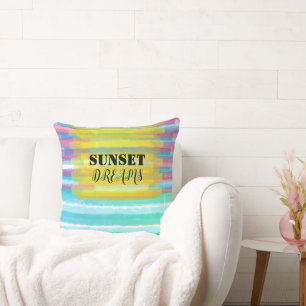 Sunset Dreams Turquoise Watercolor Stripes  Cushion