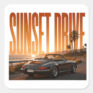 Sunset Drive Luxury Road Trip Graphic Square Sticker