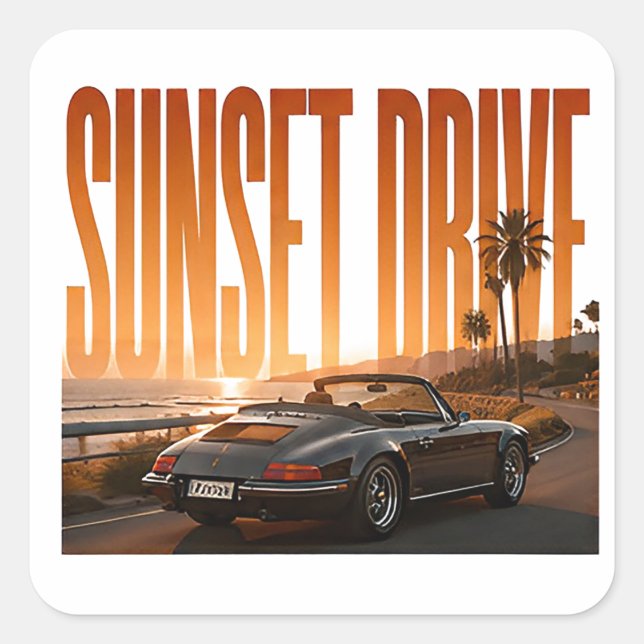 Sunset Drive Luxury Road Trip Graphic Square Sticker (Front)