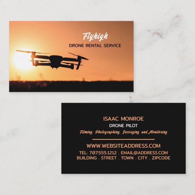 Sunset Drone Silhouette, Drone Pilot Business Card (Front/Back)