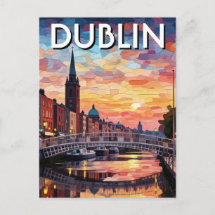 Sunset Dublin Ireland Travel Postcard
