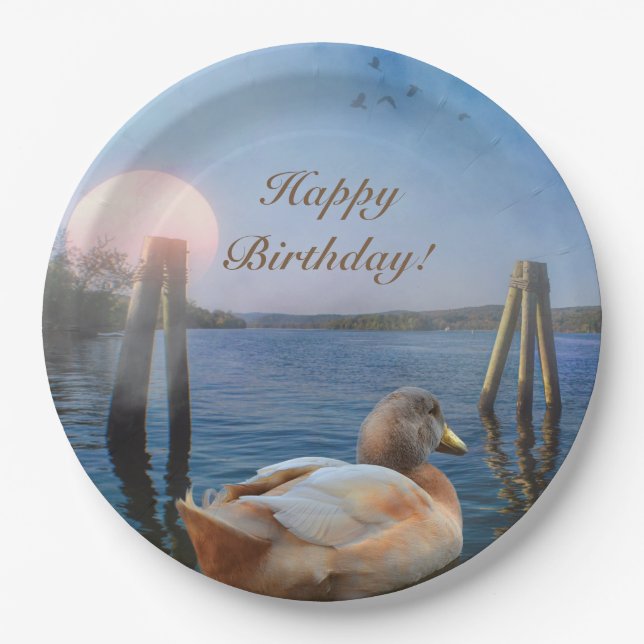Sunset Duck Happy Birthday Paper Plate (Front)